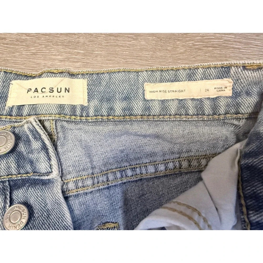 PacSun High Rise Straight Jeans Womens 24 Light Blue Wash Button Fly Denim